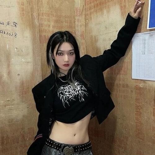 Hot girl punk dark print sexy slim T-shirt vintage short sleeve t-shirt women gothic Harajuku y2k aesthetic crop top treetwear