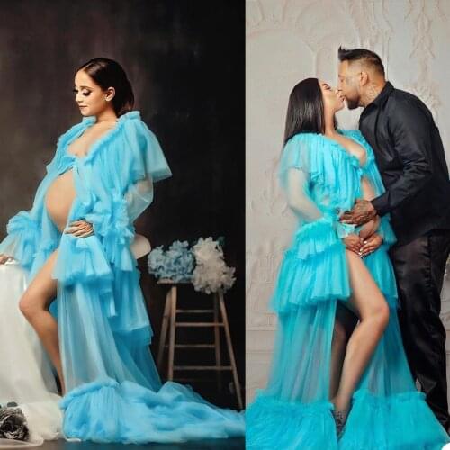Deep V Neck Maternity Dresses Custom Made Tiered Ruffles Floor Length Gown Pregant Women For Photo Wedding Party Nightgown