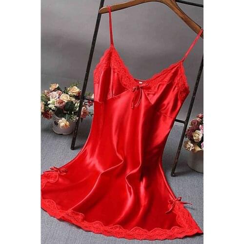 LOOK FOR YOUR WONDERFUL NIGHTS WITH ITS STUNNING WOMENS ELEGANT LINGERIE Attractive Lace Short Satin Nightgo FREE SHIPPING