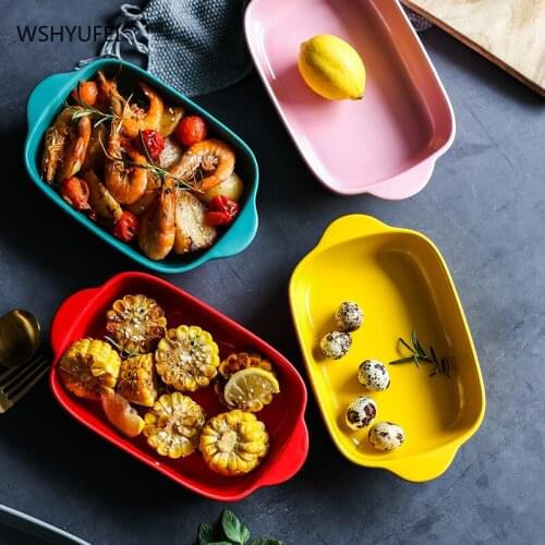 Ceramic Binaural Baking Pan Cheese Baked Rice Bowl Creative Baking Pan Oven Bowl Nordic Plate Household Ceramic Tableware