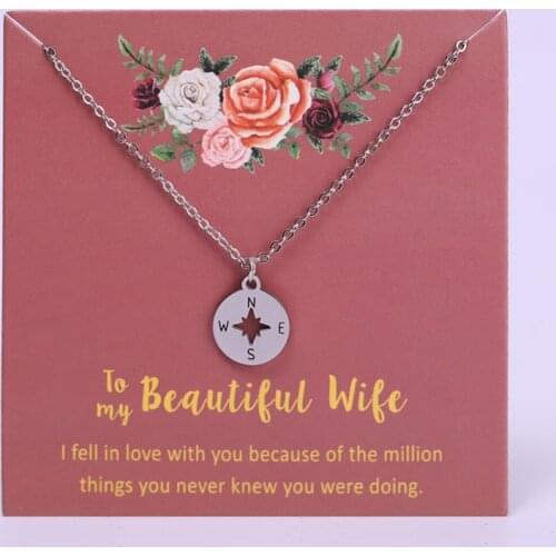 Beautiful Wife Compass Pendant Necklaces Mom Sister Chain Women Men Unisex Fashion Jewelry Christmas Gift Drop Shipping