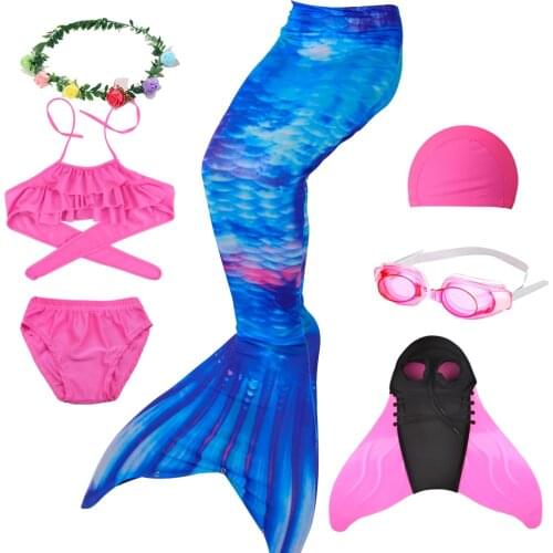 Kids Baby Swimmable Mermaid Tail For Girls Swimming Bating Suit Skirt Costume Swimsuit Bra Shorts Can Aadd Monofin Fin