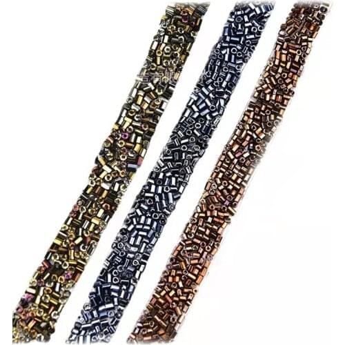 Hotfix 2yard/lot black rhinestone Trim Mesh strass chain cyrstal Banding bridal applique for garment wedding dress decoration