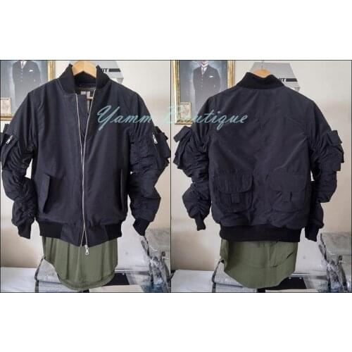 MA1 2 Back Pocket Fog Zipper Sleeves Quilted Bomber Jacket / Flight Jacket /Stich Lines on the Side Ways Multi functional Hunter