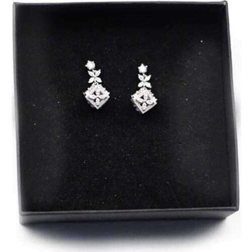 MADALENA SARARA AAAA S925 Inlaid Fashion Square Inset Box Dangle Crystal Earrings Gold Silver Two Colors Available