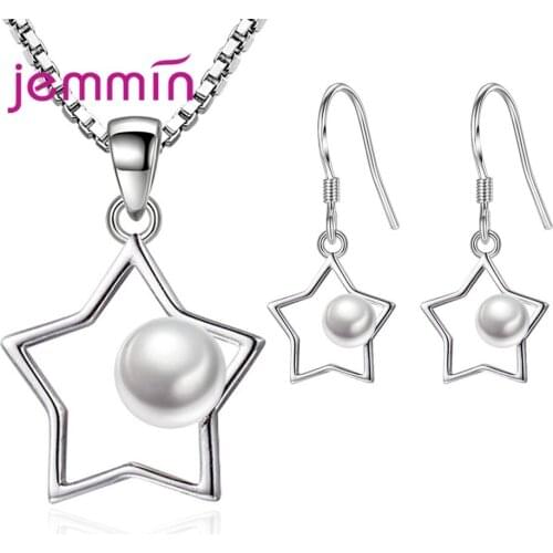 New Arrival 925 Sterling Silver Pearls Necklace Earrings Jewelry Set For Women Engagement Trendy Style Cute Star Shape