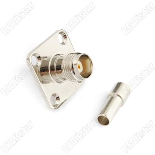 TNC Jack Female Flange/Panel Mount 4-Hole Type Crimp For RG316 RG174 RG178 LMR100 Coaxial Cable RF Connector Nickel Brass