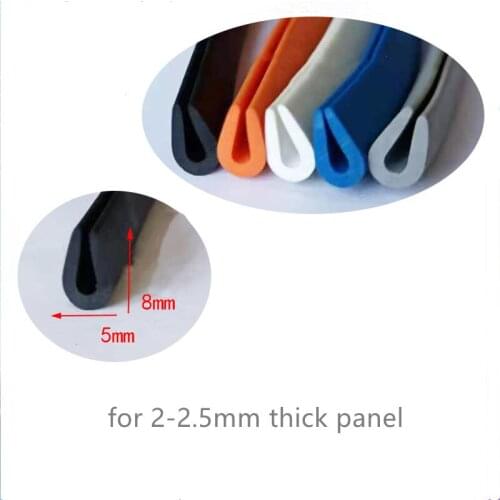Rubber U Sealing Strip 8x5mm for 2mm thick Glass Metal Car Wood Panel Board Round Edge Encloser Shield Gray White Black Blue