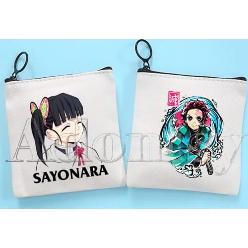 Demon Slayer Kimetsu No Yaiba Cute Solid Color Canvas Coin Purse Small Fresh New Zipper Key Bag Hand Gift Bag