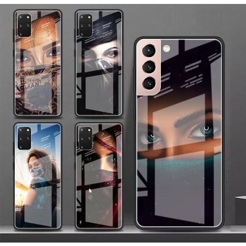 Glass Case for Samsung Galaxy S20 FE S21 Ultra S10 Plus S9 Note 10 Lite S8 20 9 S10e Shockproof Phone Cover Masked BeautifulGirl