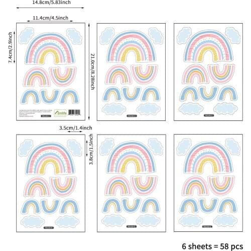 58pcs/set Watercolor Candy Color Rainbow Wall Stickers Removable Waterproof Decals for Kids Room Kindergarten Home Decor