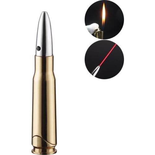 30pcs/lot Bullet Lighter with Red Laser Refillable Flame Metal Butane Gas Cigarette Lighters Gold for Men Smoker