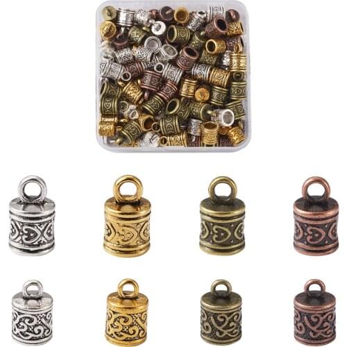 128pcs/box Tibetan Style Alloy Cord Ends Tassel Leather Cord End Crimp Caps Beads For Jewelry Making DIY Bracelet Necklace