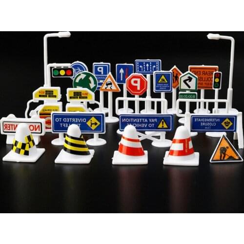 28 Pieces Children Car Toy Accessories Traffic Signs Indicator In English