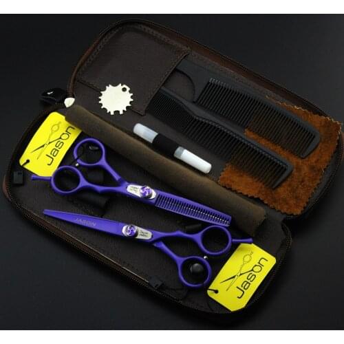 348# 4Pcs Suit Hairdressing Scissors 6'' 17.5cm Brand Jason TOP GRADE Japan 440C Cutting Scissors Thinning Shears Hair Scissors
