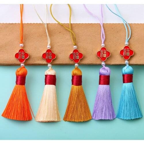 5pcs/Lot Chinese Style Tassels Charms With Good Luck Clover Beads Decorative Lucky Blessing Tassel Pendant DIY Jewelry Findings