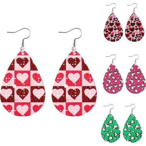 8 Pairs Valentine Day Water Drop Heart Faux Leather Eardrop Hook Earrings Gift aretes cortos mujer zarcillos moda 2020