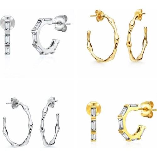 925 Silver Ear Needle Gold Plain Geometric C-Shape Hoops Earring Piercing Pendiente Ohrringe Luxury Jewelry 2020 Rock Punk