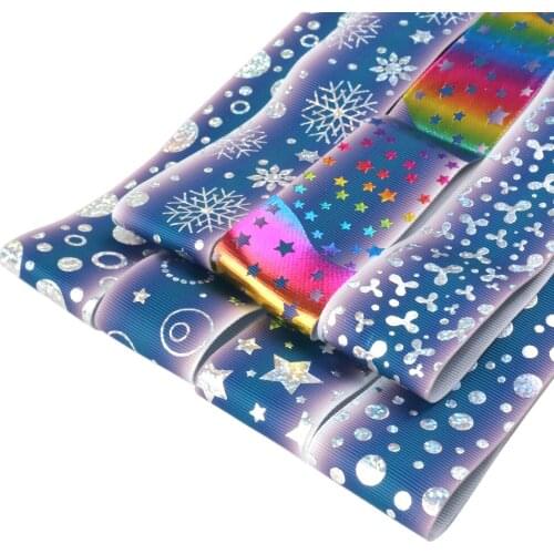 David accessories 38/75mm 50yards/roll Christmas Snow Printed Blue Laser Grosgrain Ribbon DIY Bow Bag Home Decoration,50Yc8265