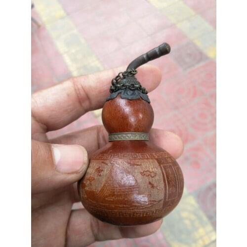 Antique QingDynasty old copper&Natural gourd snuff bottle,Hand-carved crafts,best collection& adornment