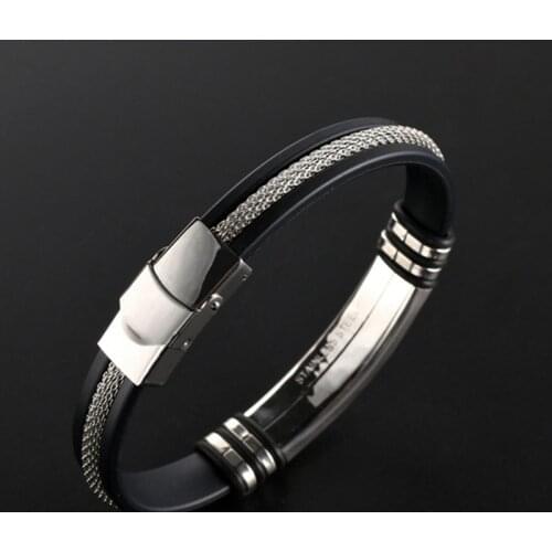 Mens Health Sports Bracelet Stainless Steel Silicone Bracelets with Chain Men Accessories Jewelry Rubber Wristband Pulsera