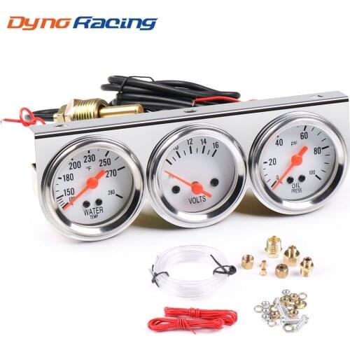 Chrome 2inch 52MM Triple gauge kit Volt meter Water temp Temperature gauge Oil press Pressure Gauge Car meter