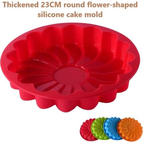 Thickened 23CM Round Flower-Shaped Silicone Cake Mold Baking Tray