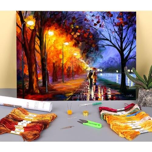 Alley By The Lake Printed Canvas 11CT Cross-Stitch Embroidery Set DMC Threads Handmade Sewing Hobby Knitting Magic Adults