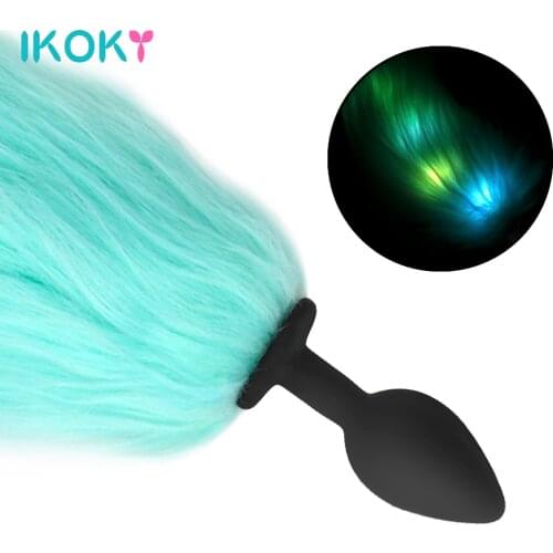 IKOKY Fox Tail Luminous Anal Plug Sex Toys For Women Erotic Toys Butt Plug Sex Tools For Couples Adults Games Sex Sets
