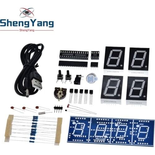 4 Bits DIY Digital Clock 1 Inch Electronic Kit Suite Microcontroller RED Tube LED Display Time Thermometer Alarm MCU STC15F204EA