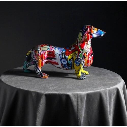 Colorful Painted Dachshund Dog Decoration Home Wine Cabinet Office Decor Desktop Resin Statue Crafts Miniatures Mordern Art