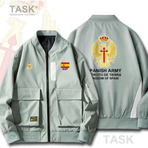 Bomber Military Biker Jacket Army Kingdom of Spain Espana ESP Spanish Spaniard mens Bomber Jackets Autumn Big Pockets Harajuku