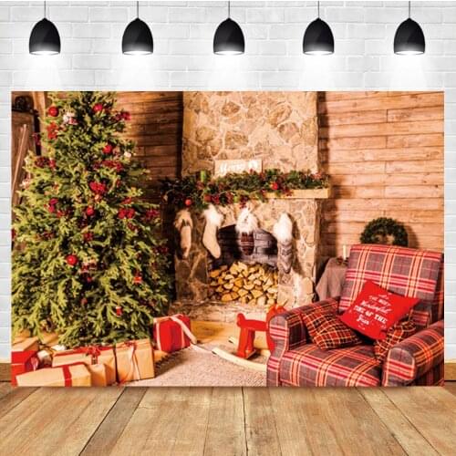 Laeacco Christmas Tree Indoor Fireplace Socks Gift Baby Birthday Photo Photography Backdrop Photo Background For Photo Studio