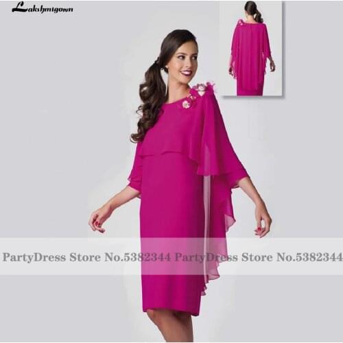 Lakshmigown Hot Pink A Line Mother of The Bride Groom Dresses Half Sleeves 2020 Elegant Women Evening Party Gowns