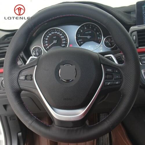 LQTENLEO Black Artificial Leather Car Steering Wheel Cover for BMW 3 Series F30 F31 F34 318i 320i 320d 328i 330i 330e 330d 335i