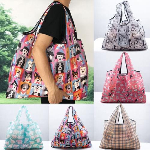 Fashion Convenient Large-capacity storage bags printing foldable green shopping bag Tote Folding pouch handbags