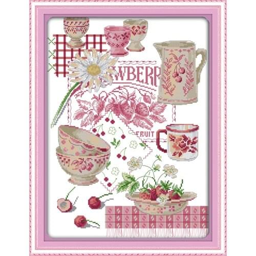 Colorful fruit tableware cross stitch kit cartoon 14ct 11ct count print canvas stitching embroidery DIY handmade needlework