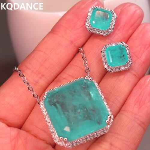 Lab Paraiba Tourmaline Gemstone Earrings Pendant Necklace 925 Silver Color Wedding Jewelry Sets Wholesale For women 2021 new