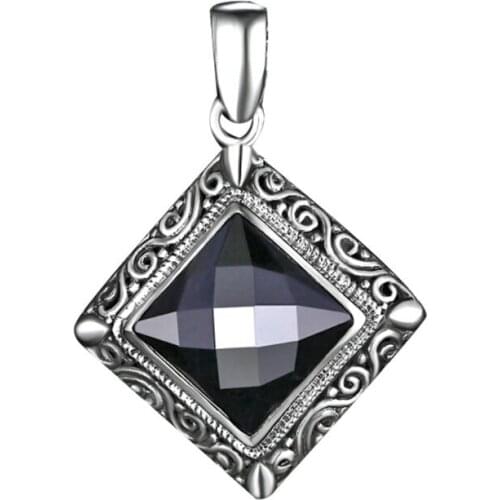 Retro Thai Silver Agate Real 925 Silver Pendnat For Women Vintage Carving Silver Pendant Necklace Original Fine Jewelry