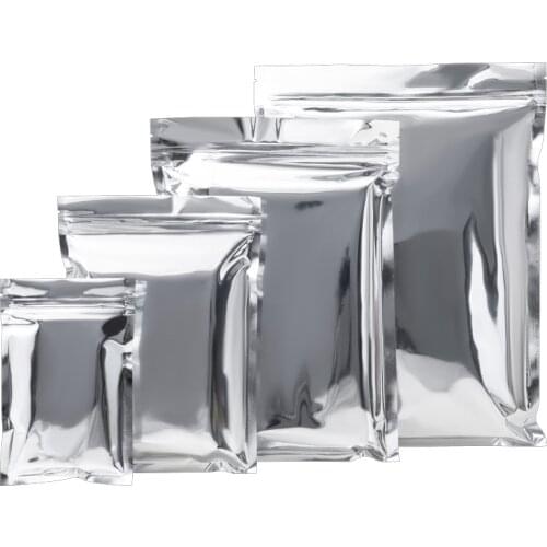 1000Pcs/Lot Glossy Silver Aluminum Foil Mylar Ziplock Bag Flat Resealable Packaging Pouch With Zipper For Food Tea Storage Pack