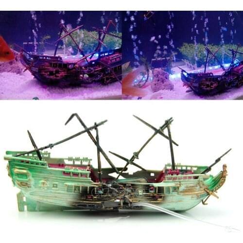 Resin Damaged Navy War Boat Ship Wreck Fish Tank Ornament Cave Aquarium Decoration Landscape