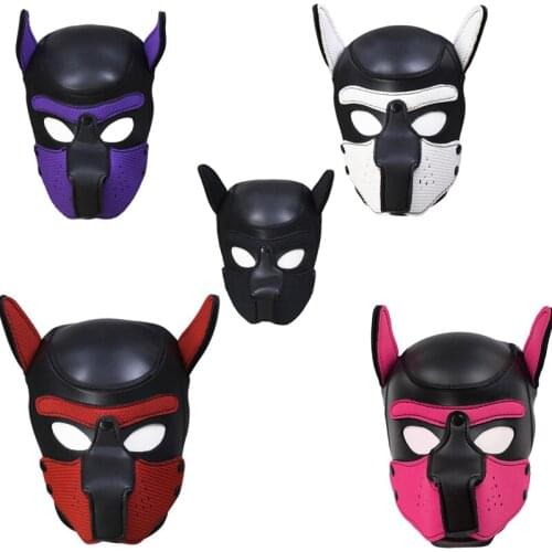 Dog Role Play Hood Mask Blindfold .Full Head Harness Restraints Mask, BDSM Bondage Gimp, Halloween Mask,Adult Games For Couples