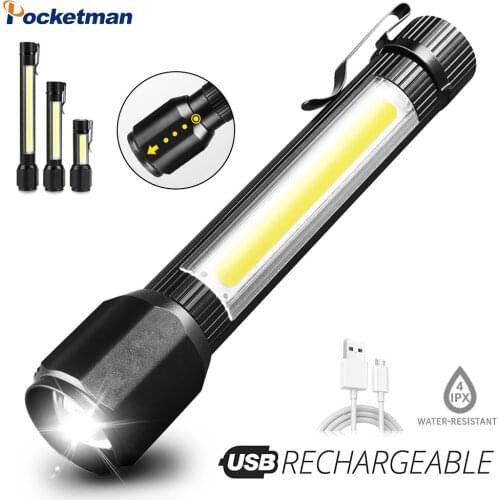 8000lm XPE+COB Telescopic Zoom 3 Modes Led Flashlight Outdoor Self-Defense Work Light Small Flashlight Torch Lantern