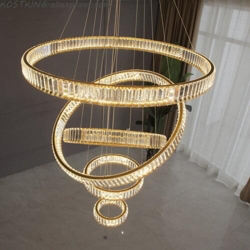 LED Crystal Staircase Chandelier Luxury Living Room Villa Hall Ring Light Modern Simple Staircase Chandelier Long chandelier