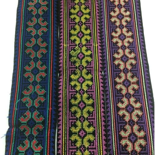 Miao cross stitch embroidery fabric lace 7cm sewing trim ribbon tape webbing boho tribal ethnic gypsy cloth bag native deco DIY