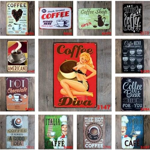 Vintage Metal Signs of Coffee Diva Hot Chocolate Coffee Break Time for You Caffe for Cafe Restaurant Bar Kitchen Decoration