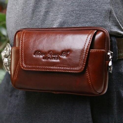 YIANG High Quality Genuine Leather Men Hip Bum Belt Purse Fanny Pack Waist Bag Pouch Cell Mobile Phone Pocket Cigarette Case