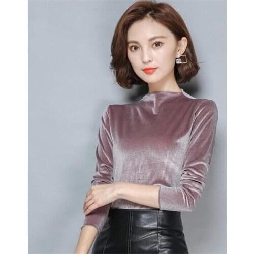 Gold Velvet Elegant Woman Shirts Winter Autumn Fashion 2020 New Casual Velour Full Sleeves Solid Color Tops Plus Size Pure top