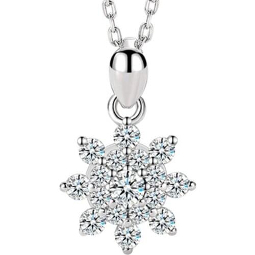 925 sterling silver full diamond sunflower necklace inlaid zircon octagonal snowflake crystal zircon female clavicle jewelry