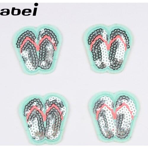 10pcs/lot Cartoon Sequined Slippers Patch Iron On Sew On Stickers DIY Clothes Appliques Handmade patchwork Craft Badge